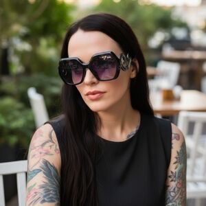 Killstar ✦ Thorn Oversized Purple Lens Sunglasses ✦ Black Frame Sculpted Arms
